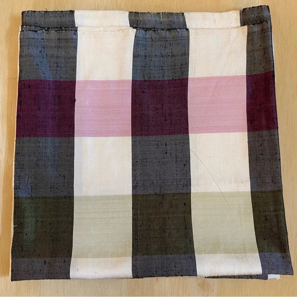 Vintage Handwoven Thai Silk Plaid Shawl Wrap Scarf Thaisilk Factory Siam Bangkok